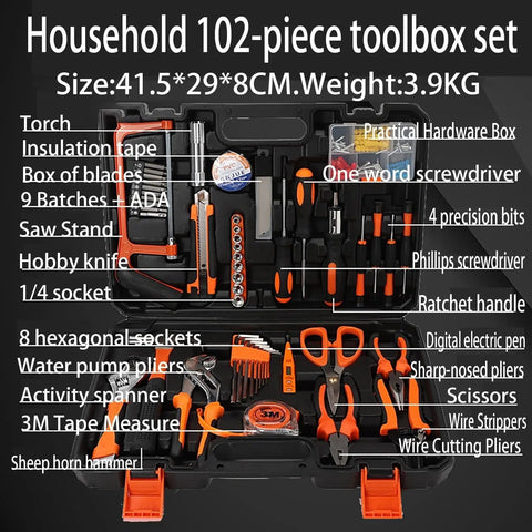 102 Piece Home Repair Tool Kit Must Have In Sturdy Toolbox For Men And Women Basic Hand Tools Set With Case contents view