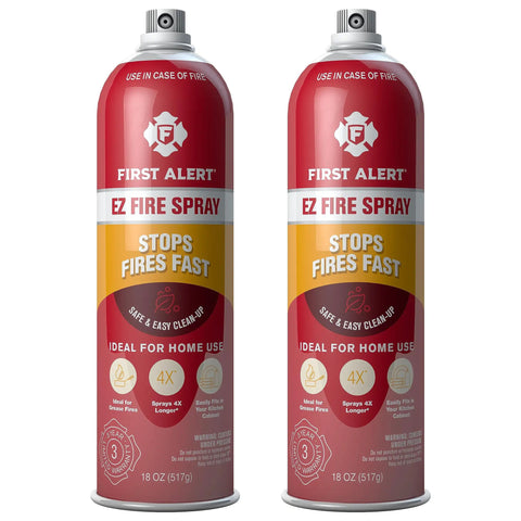 EZ Fire Spray Portable Fire Extinguisher Aerosol Can Pack Of 2 AF400 32 Seconds Of Firefighting Time Four Times Longer Than Traditional Extinguishers Easy To Hold For Kitchen Garage Boat RV Dorm And More Safe On Paper And Fabric