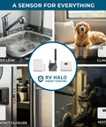 RV Halo Sensor Pack With Bluetooth Multi Sensor Kit for RV Monitoring showing water, climate, door, motion sensors