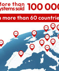 Global map with countries showing RoofMate Self Regulating Roof Heating Cable And Gutter Heat Tape systems sold in over 60 countries