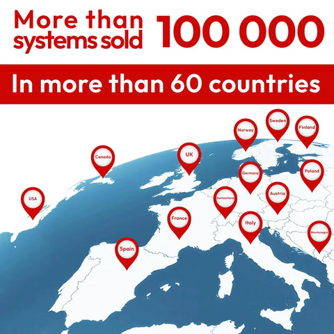 Global map with countries showing RoofMate Self Regulating Roof Heating Cable And Gutter Heat Tape systems sold in over 60 countries