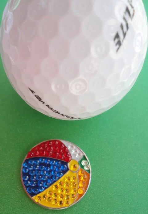 Beach Ball Crystal Golf Marker For Putting Green, Premium 1 Inch Ball Marker, Unique Alignment Accessory For Men And Women