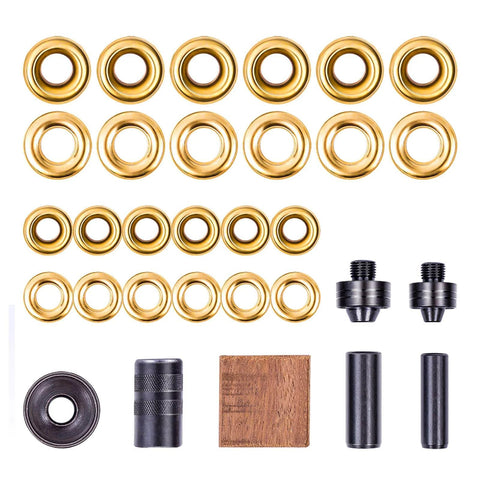 Solid Brass Grommet Kit With Three Eighths And One Half Inch Grommets Eyelets Setting Tool And Storage Box NH1003K displayed.