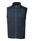 Mens Fleece Vest With Mock Neck Full Zip In Heather Knit Fleece Blue, Contrast Tape At Collar And Hem For Modern Edge, Size XX-Large US
