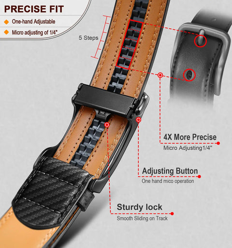 Diagram showing Lightweight Mens Ratchet Belt With Fixed Length Easy Click Mechanism Non Trimmable Fit For 32 To 38 Inch Waist.