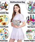Woman holding Geocaching Makeup Bag Gift For Her Just A Girl Who Loves Geocaching Outdoor Lover Organizer Bag, multifunctional use