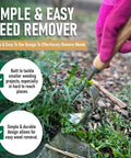 Lightweight Hand Weeder Tool For Garden Weeding With V Shaped Forks Easy Root Removal Durable Stainless Steel Build Your Go To Weed Puller For Dandelions Thistles Crabgrass Chickweed After Rain used by gloved hand.
