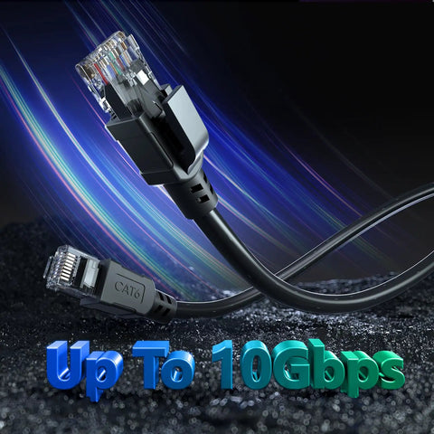 Cat6 Outdoor Ethernet Cable 100 Ft Direct Burial 24AWG Waterproof LLDPE UV Jacket 10Gbps with connectors shown