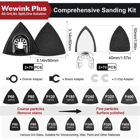 148Pcs Oscillating Tool Sanding Pads Set with Finger and Triangle Pads Wet Dry Heavy Duty Adhesion Sandpaper with Mixed Grits