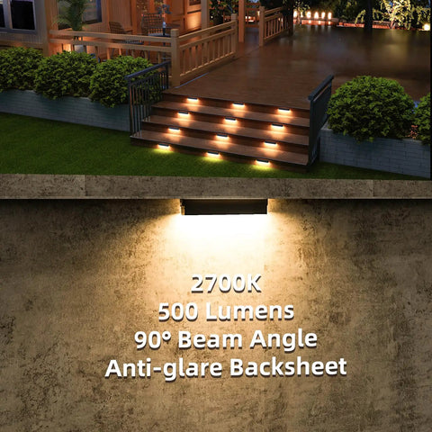 8 Pack 7 Inch Retaining Wall Lights, 5W LED Hardscape Lighting highlighting outdoor steps with soft white 2700K light