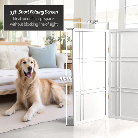 Portable Three Panel White Shoji Screen With Rice Paper And Spruce Wood Frame Lightweight Folding Room Divider in living room