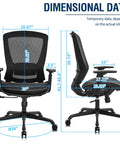 Ergonomic Mesh Office Chair With Adjustable Lumbar Support And Armrests detailed measurements front and side view