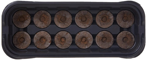 Top view of All In One Seed Starter Windowsill Greenhouse Kit with 12 Biodegradable 36mm Peat Pellets in base tray