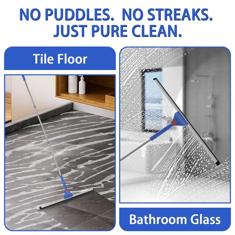 2 In 1 Floor Cleaning System With V Shaped Scrub Brush And Foam Squeegee used on tile floor and bathroom glass