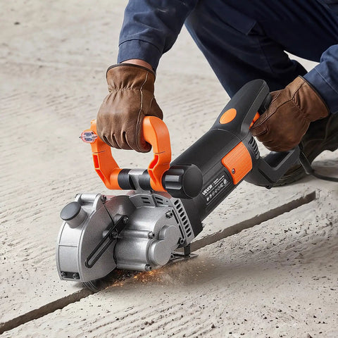 Powerhouse Wall Chaser for Concrete and Brick, 6800 RPM Electric Groove Cutter in use on concrete surface