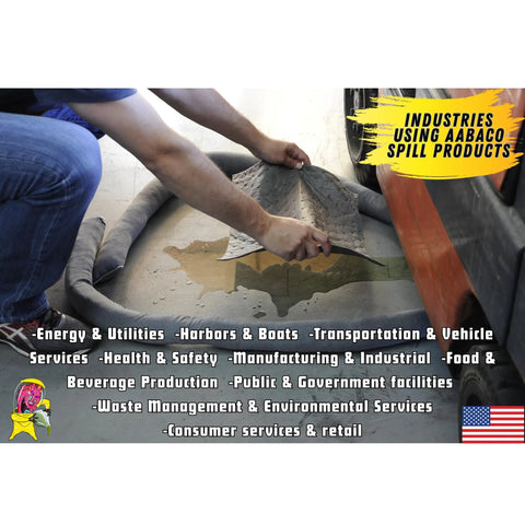Person using Universal 5 Gallon Oil Spill Kit With Absorbent Pads Socks Gloves And Disposal Bags In Bright Yellow Duffle Bag for spill cleanup