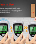 No Sweat Stud Finder And Wall Scanner With Hd Lcd Display showing calibration process for deep scan of wooden studs.