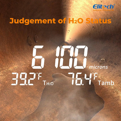 Elitech VGW-Mini wireless digital vacuum gauge with adaptor on copper background; 6000 microns readout