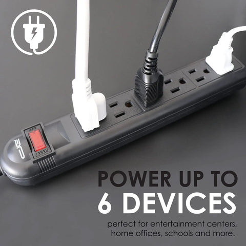 Six Outlet Surge Protector Power Strip With 25 Foot Extension Cord Black Built Tough ETL Listed UL Standard 350 Joules Surge Protection