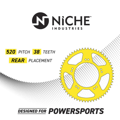 Drive Sprocket Chain Combo For Yamaha Raptor 350 with yellow rear sprocket and Niche Industries logo