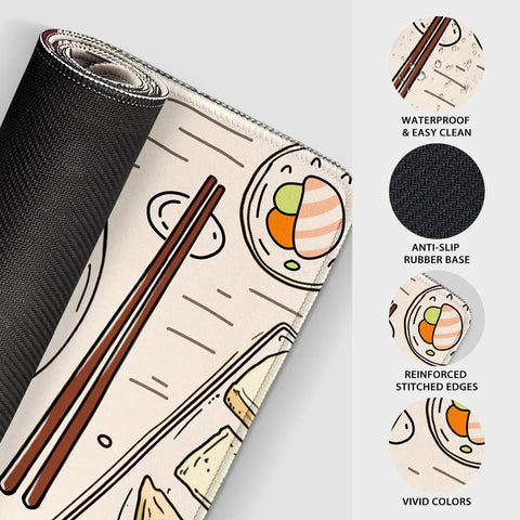 Japanese Ramen Themed XXL Gaming Mouse Pad 31.5 By 15.7 Inches With Illustrated Food Pattern Non Slip Rubber Base Stitched Edges