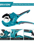 Heavy Duty PVC Pipe Cutter Two And One Half Inch Opening With Improved SK5 Blade for cuts on PVC, PEX and plastic pipes, side view.