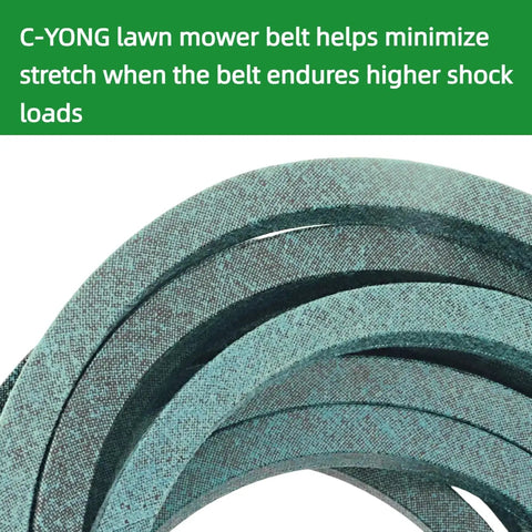 Close-up of Aramid Drive Belt For Mower Five-Eighths Inch By Ninety-Seven Inch Heavy-Duty Replacement M151276 with green texture