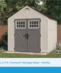 8x7 Ft Outdoor Storage Shed With Floor, Lockable Double Doors, Skylights, 378 Cu Ft Resin Weatherproof Garden Shed in yard
