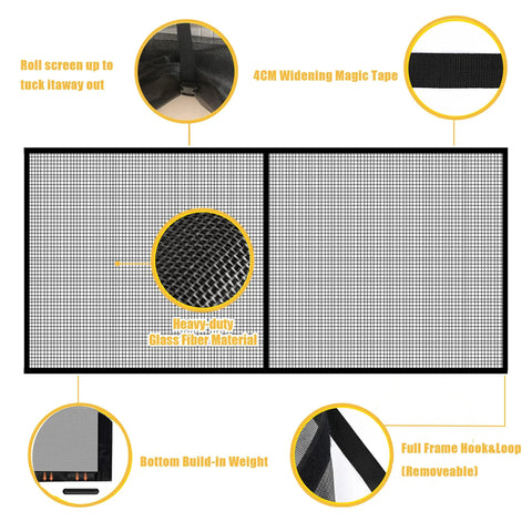 Ready-To-Install Magnetic Garage Screen For Double Car Doors, 16x7 Ft Reinforced Fiberglass Mesh With Full-Frame Tape Seam features
