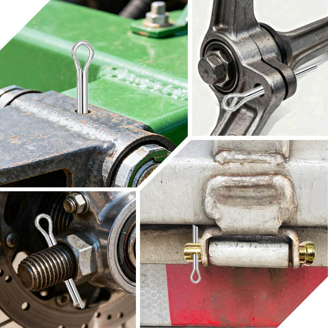 365 Piece Trailer Hitch Pin Kit With Heavy Duty Cotter Pins, R Clips, Locking Coupler Pins, And Lynch Pins in use on machinery