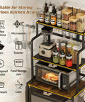 Three Tier Mini Fridge Stand With Heavy Duty Wood And Metal Platforms For Kitchen Dorm Organization featuring jars, blender, and microwave.