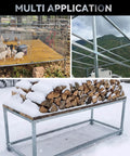 Three images showing various applications of Boss Grade 25Mm Square Tube Connectors 8 Piece Set in assembly for structures and storage.