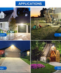Outdoor Motion Sensor LED Flood Lights 2 Head Security Floodlight 3400 Lumen 30W Equivalent To 250W Incandescent Daylight 5000K Waterproof Yard Driveway Backyard Auto On Off lighting applications in backyard, yard, garage, and garden.