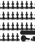 Kick The Wobble Adjustable Leveling Feet With T Nut Kit And Anti Skid Pads For Heavy Duty Tables Chairs Desks Cabinets 32 Piece Metal Leg Setup Matte Black arranged in rows with additional pads.
