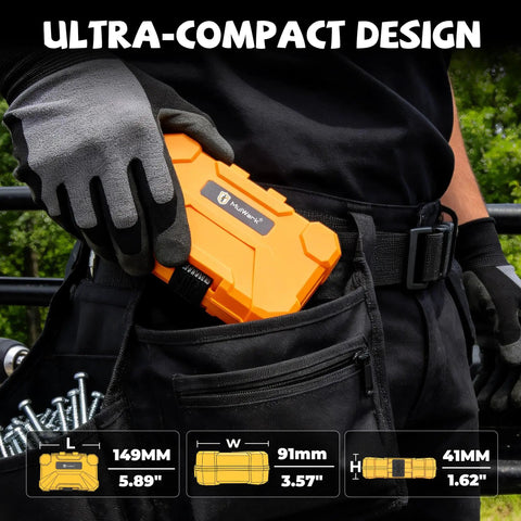 Person placing 43 Piece Impact Driver Bit Set With S2 Steel Bits Magnetic Color Coded Torx Bits And Magnetizer in tool pouch