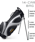 Mustang MK7 14 Piece Complete Golf Club Package Set For Righties cart bag with smart pocket storage, 14-hole organizer, easy lift design.