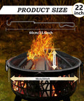 Heavy Duty 22 Inch Fire Pit Spark Screen with handle and poker on outdoor fire pit showing dimensions for RV camping use