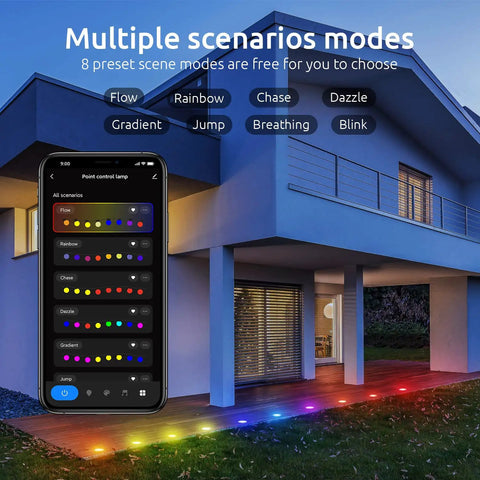 Smart RGBW LED Deck Lights Kit 10 Pcs Recessed 1.22 Inches Low Voltage With WiFi Bluetooth Control Works With Alexa Google Home IP67 Waterproof For Landscape Lighting, Stair Decor, Inground Pathway