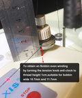 Portable Automatic Bobbin Winder for Sewing Machines With Thread Spool Pin And Guide Rods No Fuss Easy To Use Compatible With Juki Janome Brother Singer Quilting Embroidery Max Outside Diameter 1.1 Inches Hole 1/4 Inch Width 0.46 Inch 110V, close-up with ruler