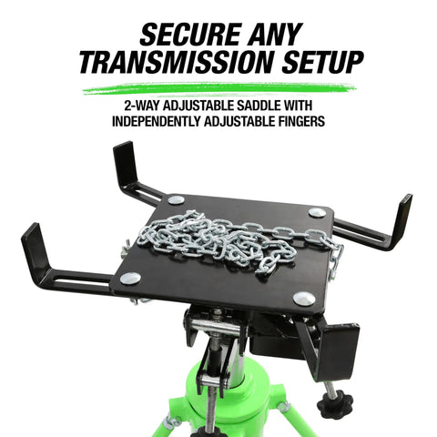 Beefy 1 Ton Transmission Jack With High Lift Range 37.5 To 76 Inches for Trucks and SUVs showing adjustable saddle.