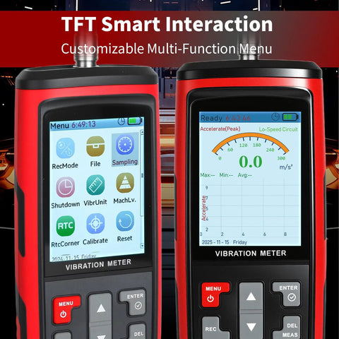 Portable Digital Vibration Meter With TFT Screen And 397000 Data Storage For Accurate Measurement Of Acceleration Velocity Displacement Frequency And Temperature 5 In 1 Diagnostic Tool For Machinery, front view