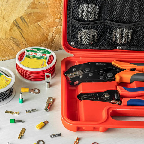 8 Piece Ratcheting Wire Crimping Tool Set With Quick Change Dies For Insulated Heat Shrink And Non Insulated Terminals Battery Cable Lugs IWS4 Solar Connectors Ferrules And Built In Wire Stripper
