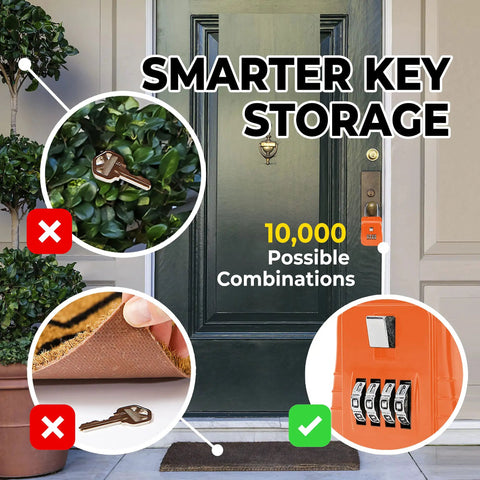 Heavy Duty 5 Key Lock Box With Code For Outdoor Use Built Tough For Real Estate Agents And Short Term Rentals A Go To Realtor Lock Box That Holds Five Keys Durable Weather Resistant And Easy To Use Comes In A 6 Pack Orange mounted on door