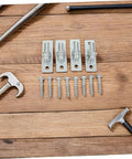 Top Shelf Wall Mounted Gate Hinges 4 Pack Swinging Barn Door Brackets With Sturdy Mounting Plate And Screws displayed on wood.