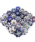 Colorful Blue Ceramic Cabinet Knobs Set Of 25 For Kitchen Cabinets, Bathrooms, Dressers, Cupboards And Drawers, Handmade