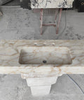 Top Shelf Hand Carved Afyon Honey Marble Bathroom Vanity Sink With Slick Countertop Setup And Durable Natural Stone Craft For Upscale Residential Or Swanky Commercial Decor, 18 x 14 x 5 inches, smooth surface.