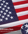 Close-up of an American Flag 12 By 18 Inches Embroidered 50 Stars Nylon Outdoor Banner, featuring detailed stitching and stars.