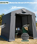 Heavy Duty 7x6x6 Ft Outdoor Storage Shed Portable Shelter With Double Zippered Doors Two Mesh Windows Waterproof UV Resistant 180G PE Cover And Steel Frame For Backyard Garden Patio Dark Gray in field setting