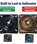 Comparison of Two Piece 7 Inch Boat Seat Swivel With Flat Pedestal Base Black Marine Replacement Gear and rusted option.