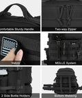 Features of 50L Military Tactical Backpack For Men With Molle System Large Daypack Bug Out Bag with two-way zipper and padded back